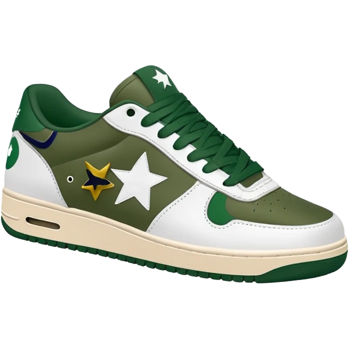 Сделай кроссовки BAPE STA белые с темно-зелеными  emoji
