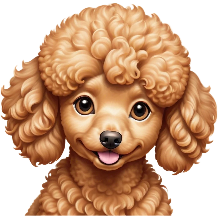 Cinematic Comical Apricot Poodle Portrait Emoji, Head tilted dramatically with an exaggeratedly amused expression, featuring a glossy, curly apricot Fur with a vibrant sheen, wide, expressive warm eyes filled with playful disbelief, Simplified yet hilariously expressive features, highly detailed, glowing with a slightly sassy glow, high shine, dramatic yet playful, stylized with an air of cheeky mischief, bright and endearing, soft glowing outline, capturing the essence of a spirited and over-the-top companion, so meme-worthy it feels like it could side-eye its way into internet fame instantly! emoji