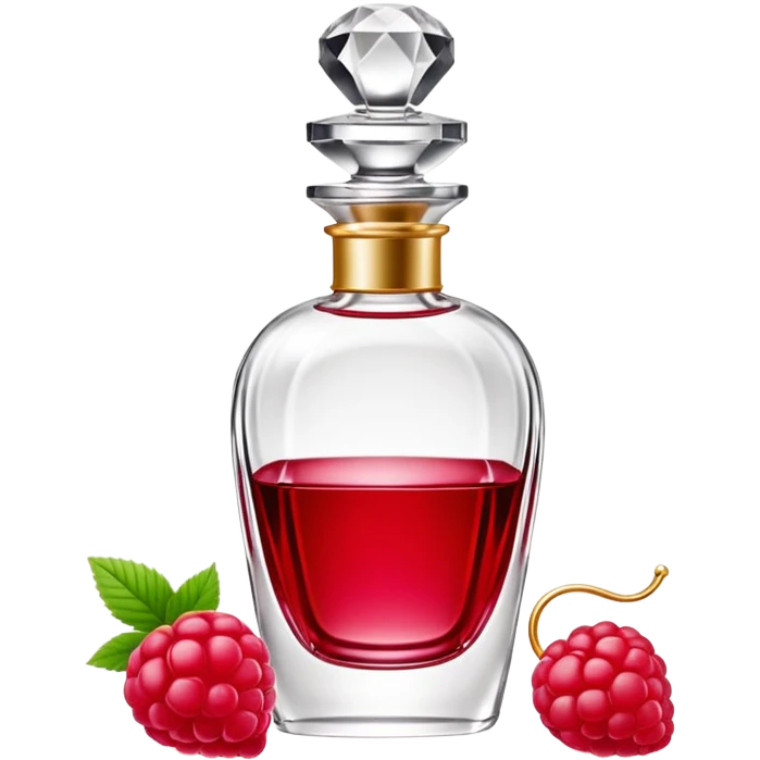 AVON women's perfume bottle next to a raspberry-shaped bottle emoji