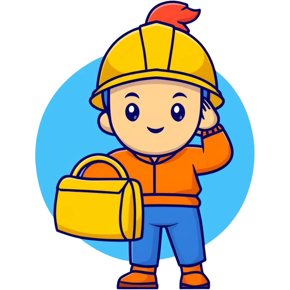 Man of Chinese appearance wearing an orange helmet with a yellow hat visible emoji