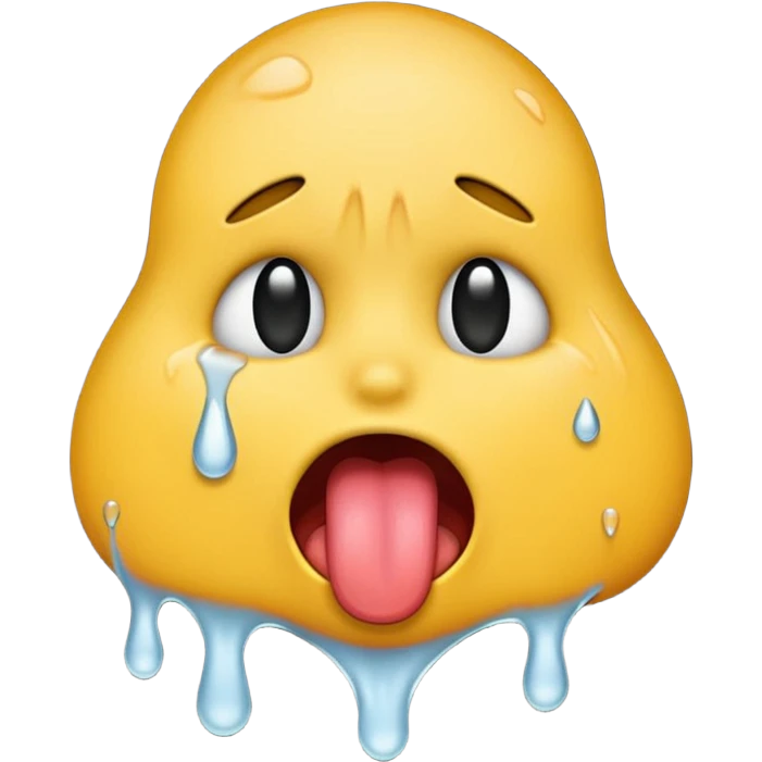 Generate a distressed and sweaty emoji with white tears dripping off of its tongue emoji