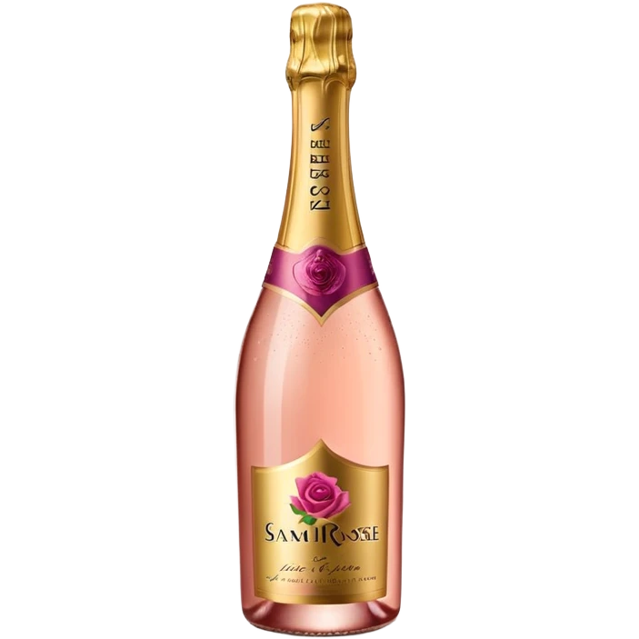 bottle of sparkling rosé champagne with a rose logo on the label, tilted up and to the right, no glass emoji