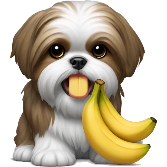 Shih tzu with a toy banana in his mouth emoji