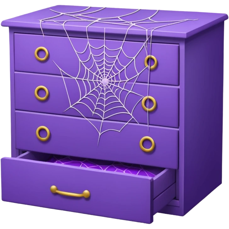 purple spider webs on an open drawer with dusted stuff emoji