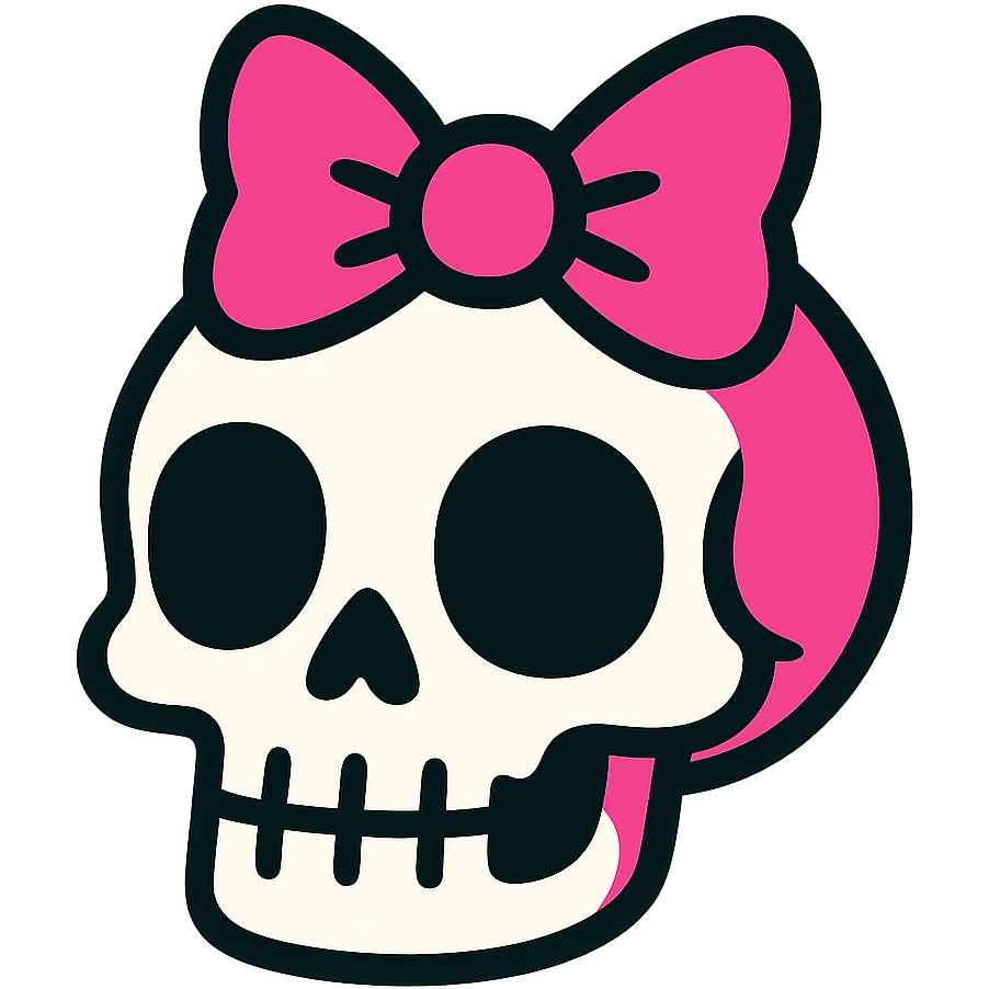 gothic skull bow, black and pink, vibrant toon style emoji