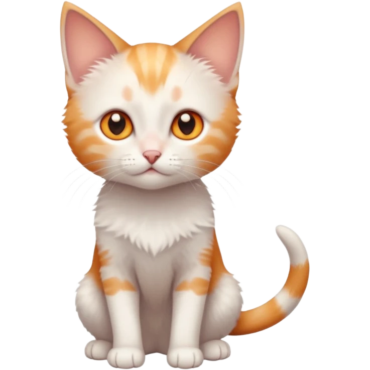 full body of very small + skinny ginger and white kitten with deep orange eyes and triangular shaped face emoji