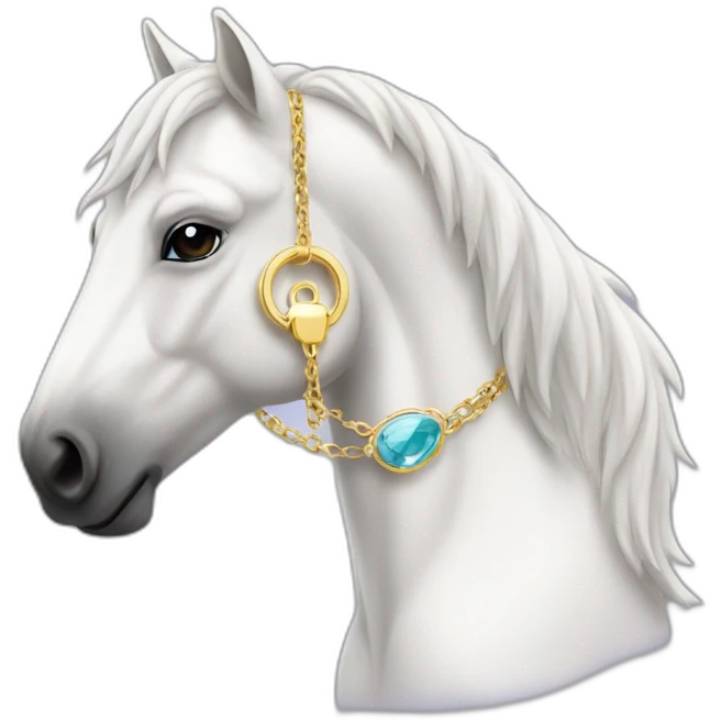 White stallion mustang wearing a key necklace emoji