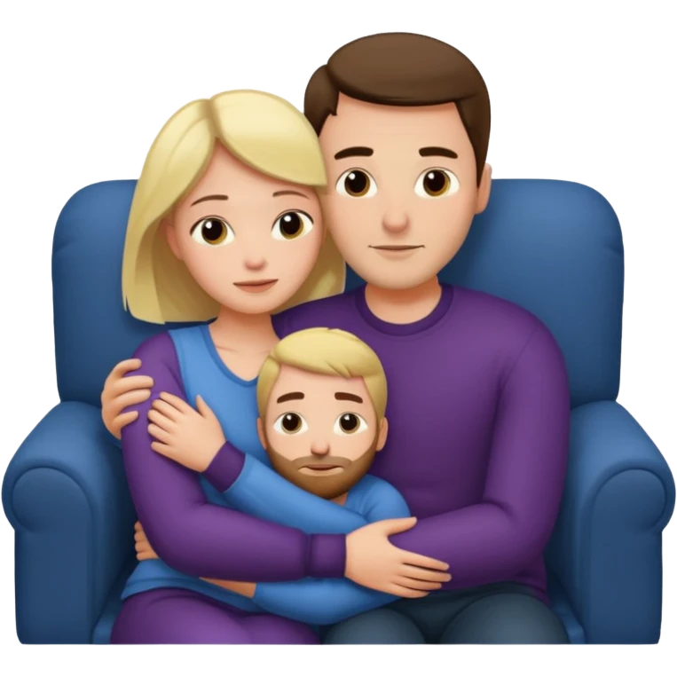 Women cuddling man on couch emoji