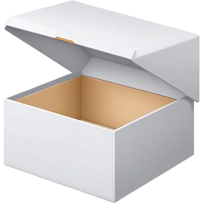A simple, minimalist open box with a subtle shadow underneath, symbolizing an empty space ready to be filled. The design is flat, modern, and uncluttered, perfect for an empty state UI. emoji