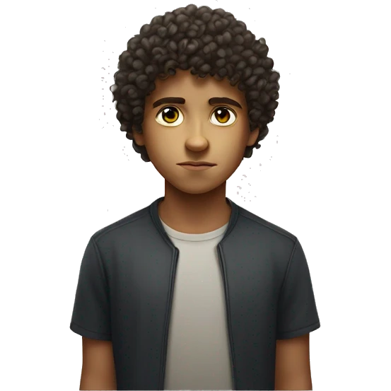 curly haired boy portrait serious emoji