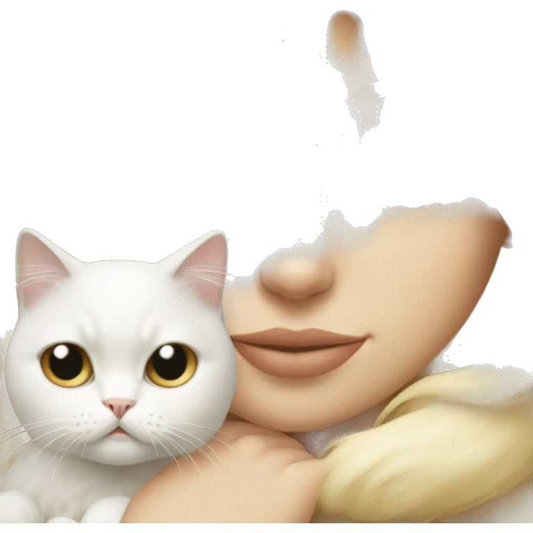 Blonde girl snuggling white Persian cat emoji