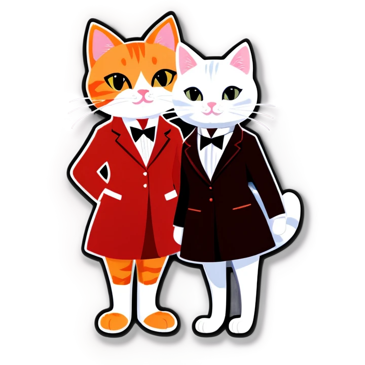 Orange cat in suits and white female cat in red night dress emoji