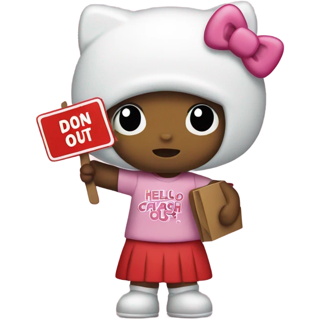 Hello kitty with a sign that says “don’t crash OUT” emoji