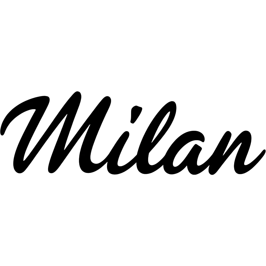 black logo in cursive with the name milan emoji