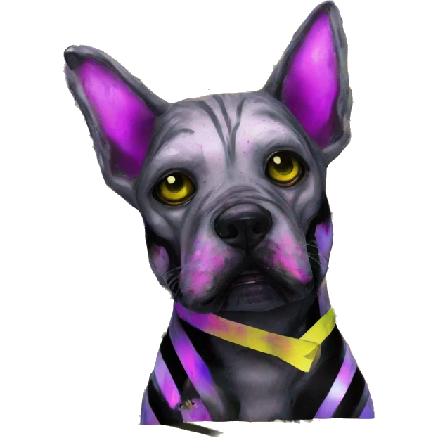 .Zombie_ Vaporwave black holographic oilslick zombie dog yellow caution tape graffiti yellow black stripes emoji