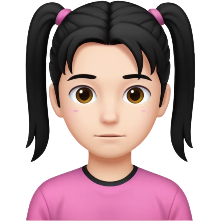 An emoji of a soft boy with black long hair in a poney tale in pink clothes emoji