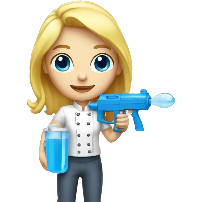 chef blond with blue eyes and white skin holding a water gun emoji