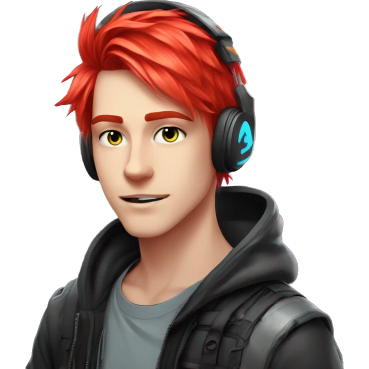 Anime cat gamer guy cyberpunk neon red hair emoji