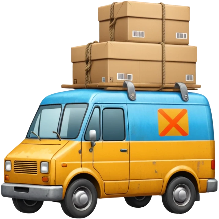 create a realistic emoji of packages wich got stabalised by ropes in a logistic van emoji