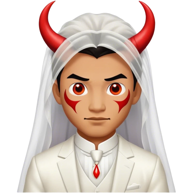 an asian male bride with the face of devil in wedding dress emoji