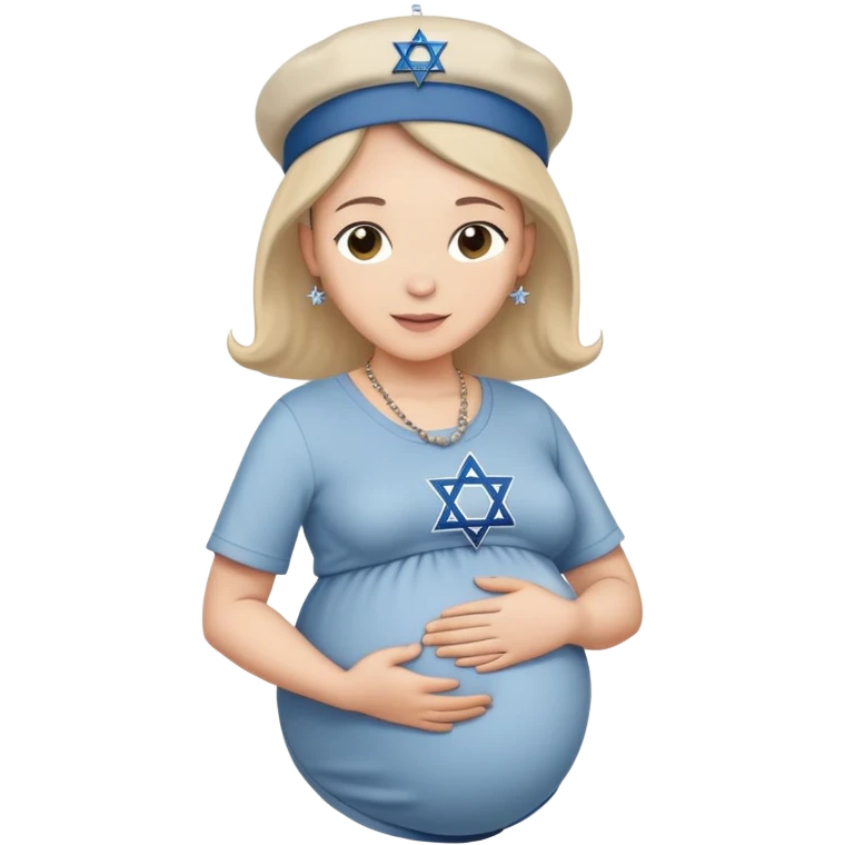 Pregnant Jewish person facing left with hands on belly, wearing a kippah and Star of David necklace emoji