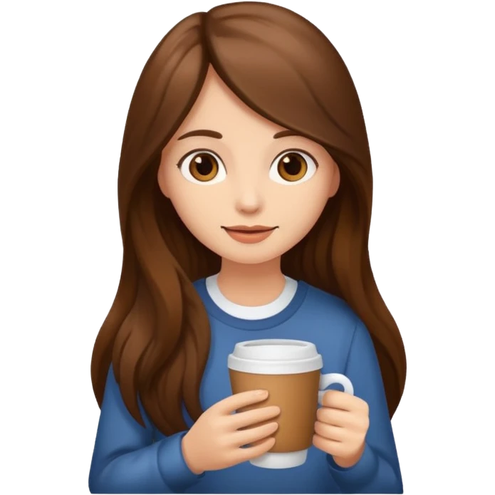 Brown long haired girl with cup of coffee emoji