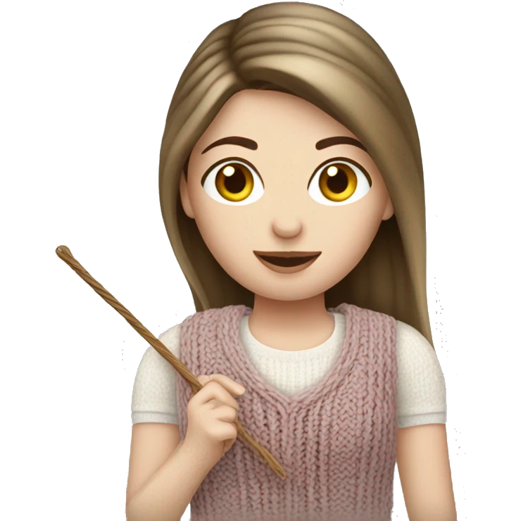 White brunette straight hair woman knitting  emoji