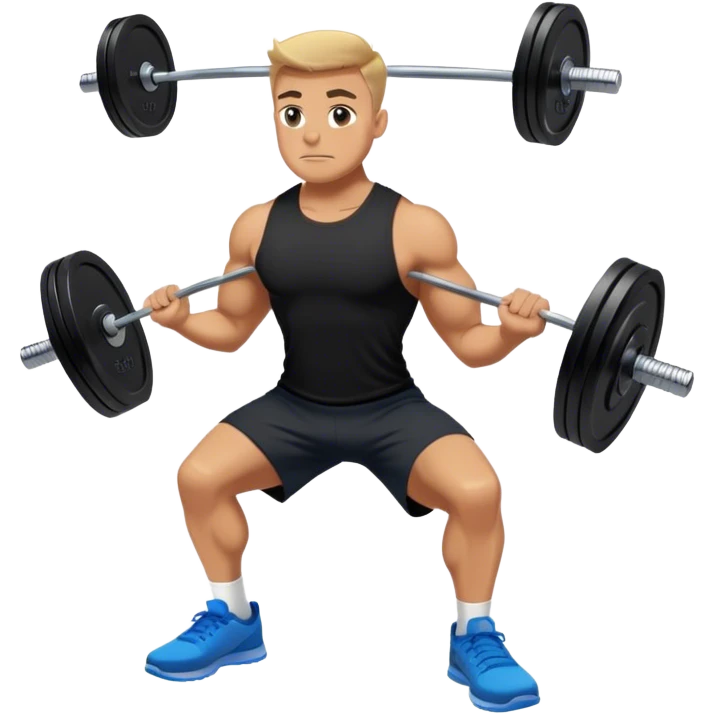 tanned man black shorts black t shirt blue shoes barbell squats emoji