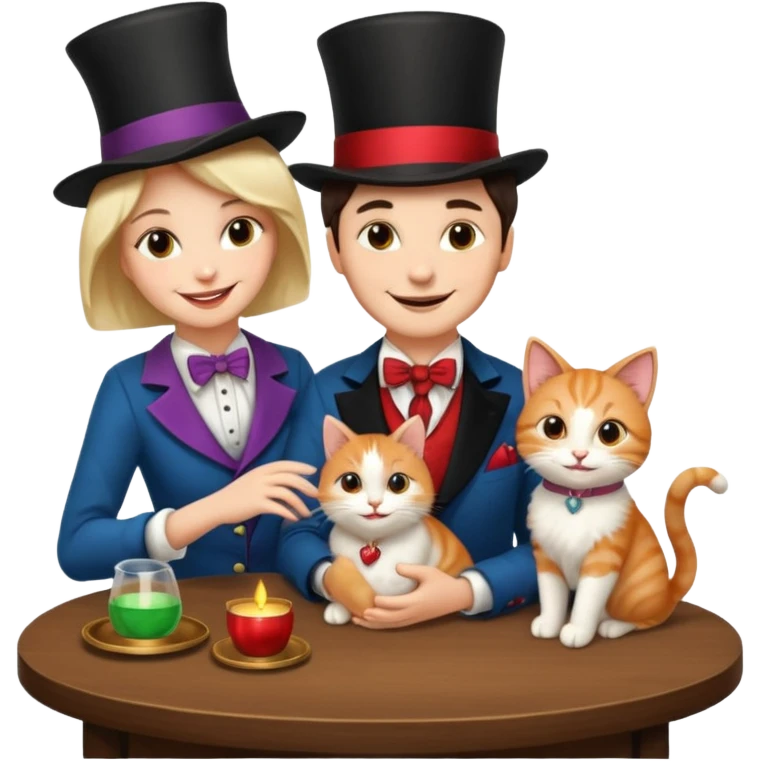 magician couple and their pet cat emoji