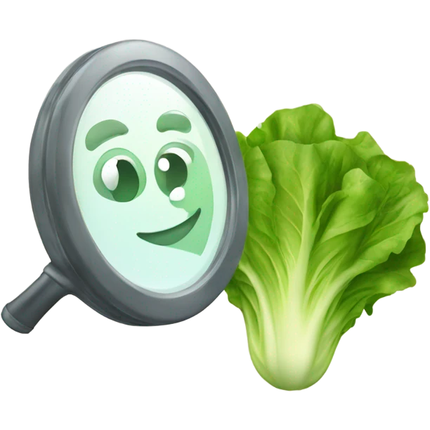 lettuce with a happy face holds a mirror in his hand and looks at it emoji