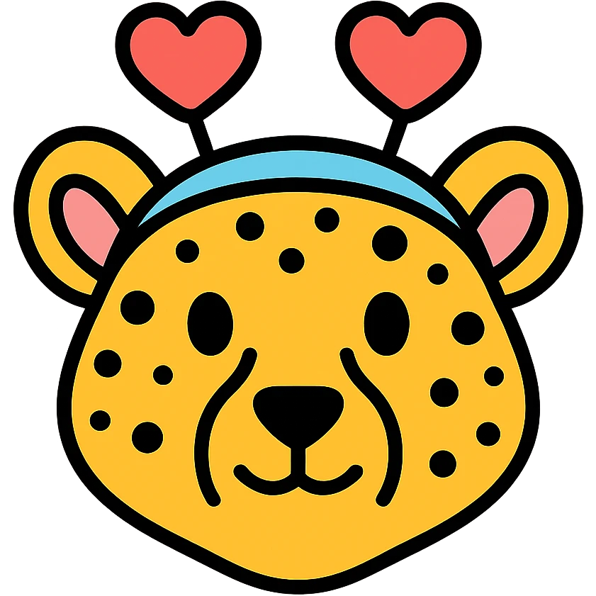cheetah wearing a heart headband, colored icon emoji