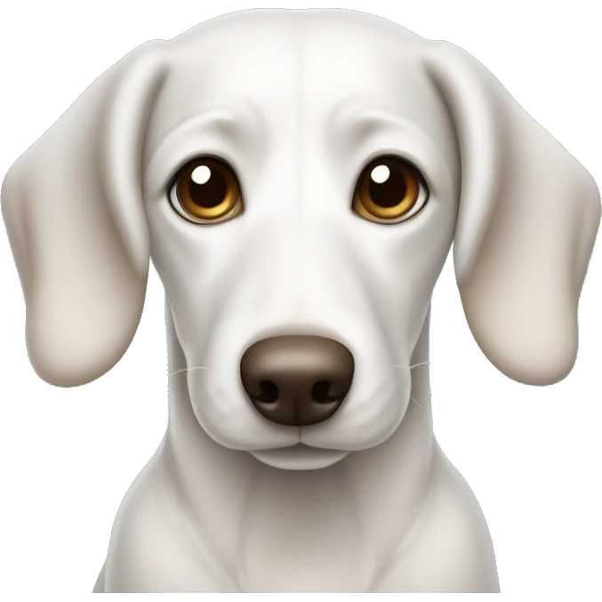 White wiener dog with gray and brown details and bright blue eyes emoji