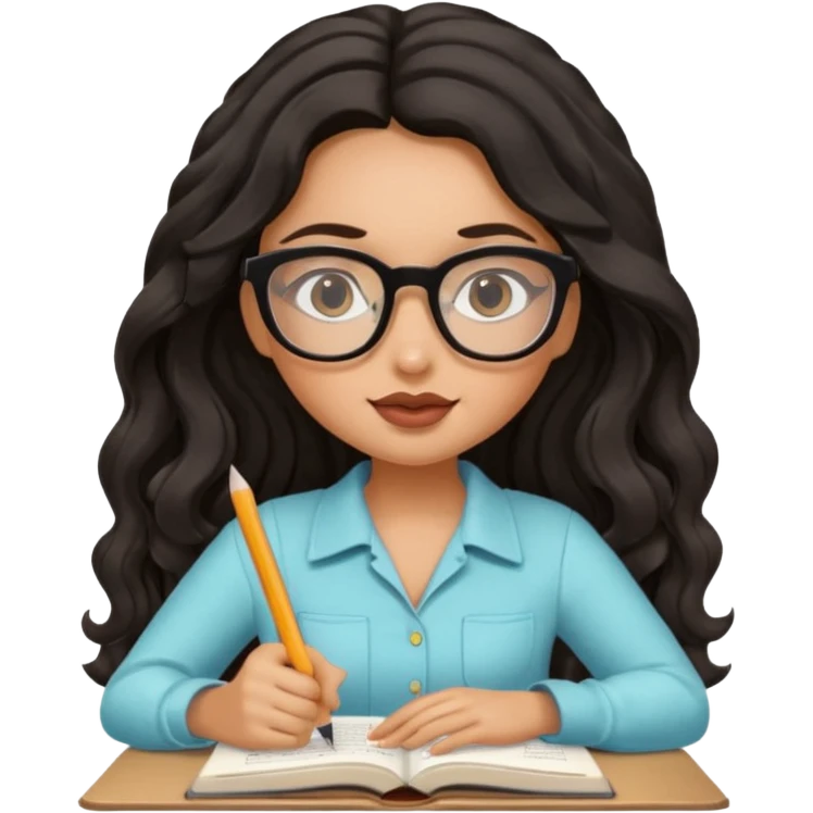 a pretty tan bratz girl with black wavy long hair studying emoji