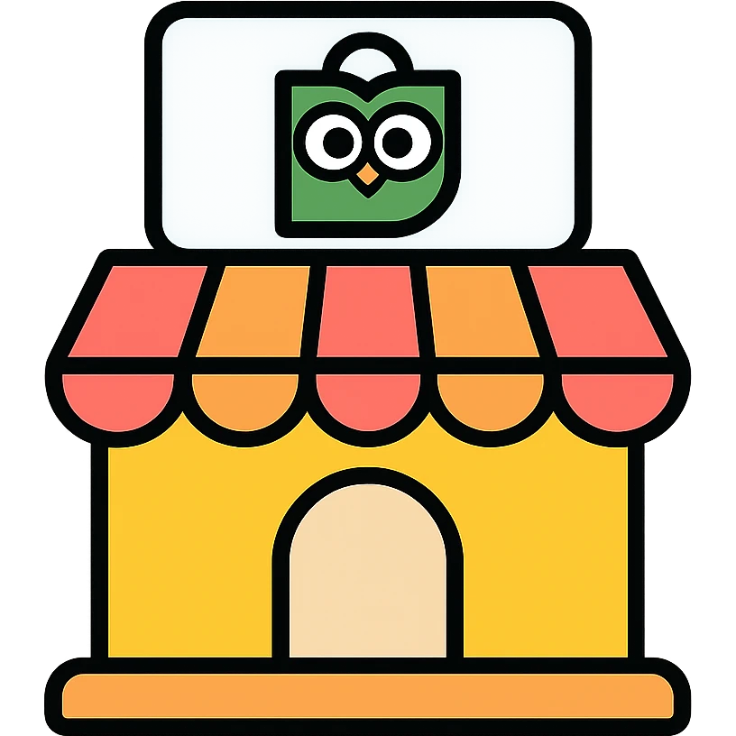 store with Tokopedia logo in pastel colors, colored icon style with black outline emoji
