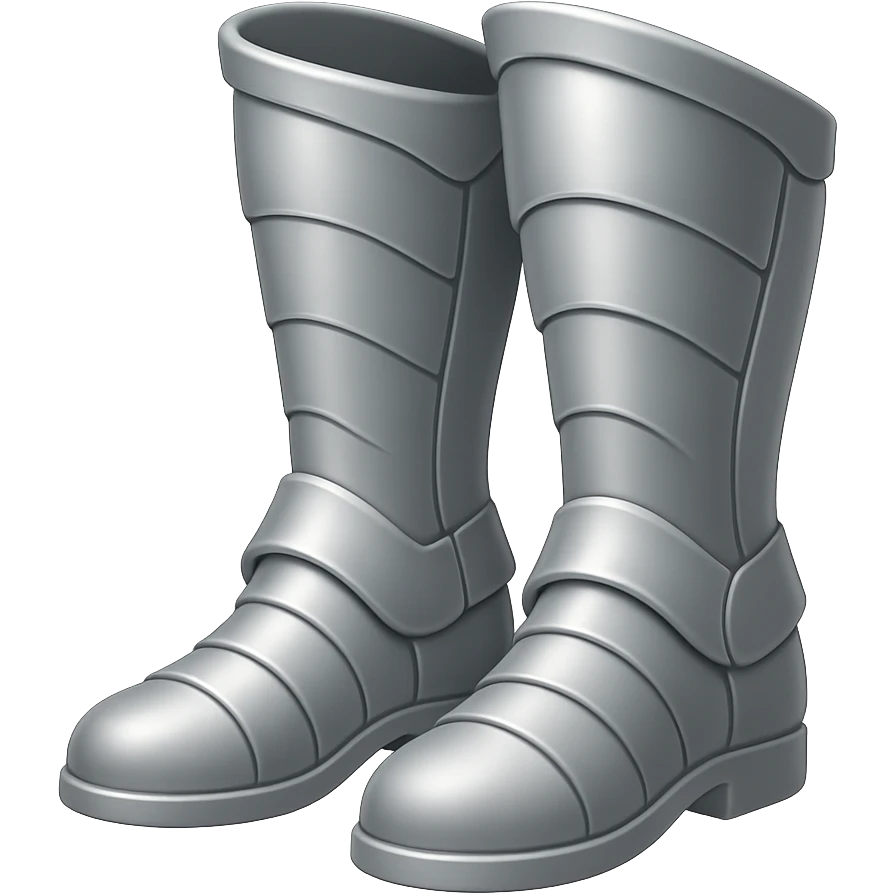 Create matching silver plate boots in the same style as the platebody and platelegs shown in the references. Use the very light silver color of the platelegs. Remove all gold and gems from the boots. The style should match the emoji style with a transparent background. emoji