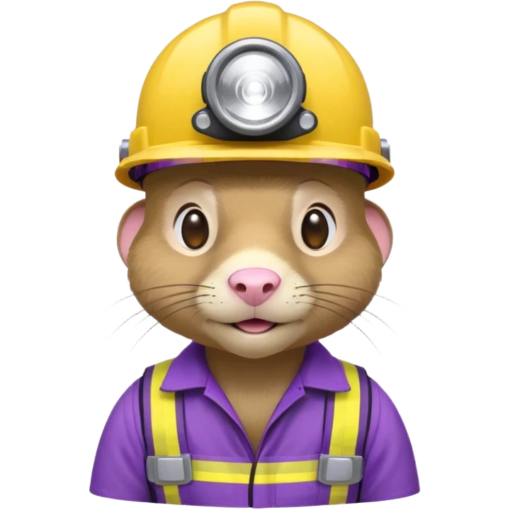 a mole rat, purple helmet, headlamp, yellow worker cloth emoji