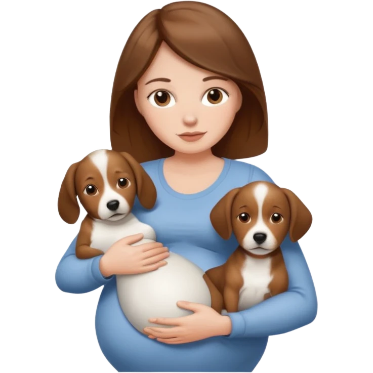 White woman pregnant brown hair with dog emoji