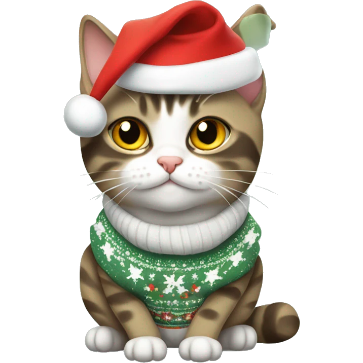 European shorthair cat wearing christmas Sweatshirt  emoji