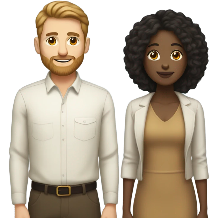 Black woman straight hair  and  brunette white man with beard couple emoji