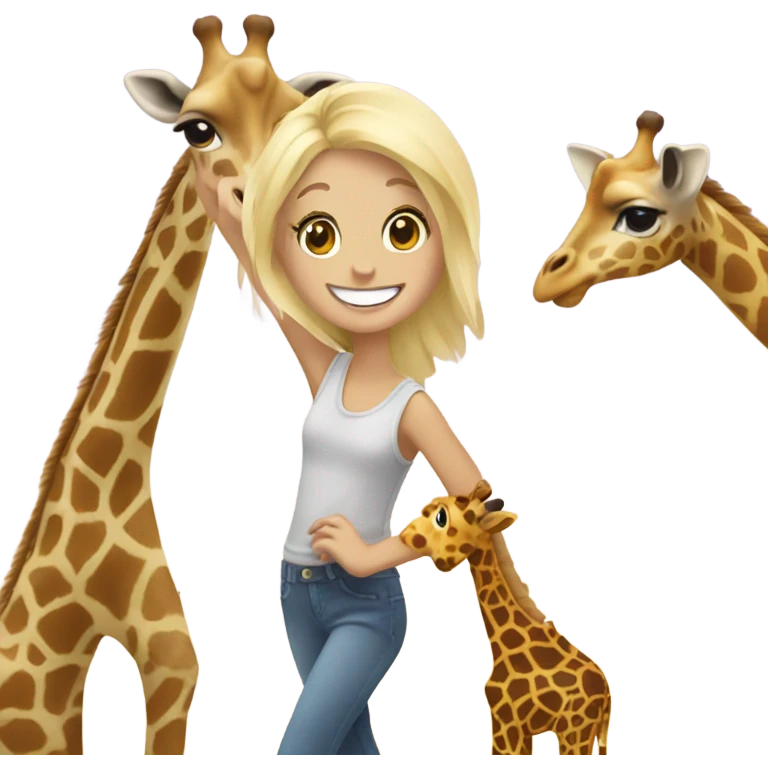 Blonde girl dancing with a giraffe emoji