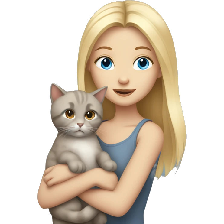 blond blue eyed girl holding a grey cat and a brown kitten emoji