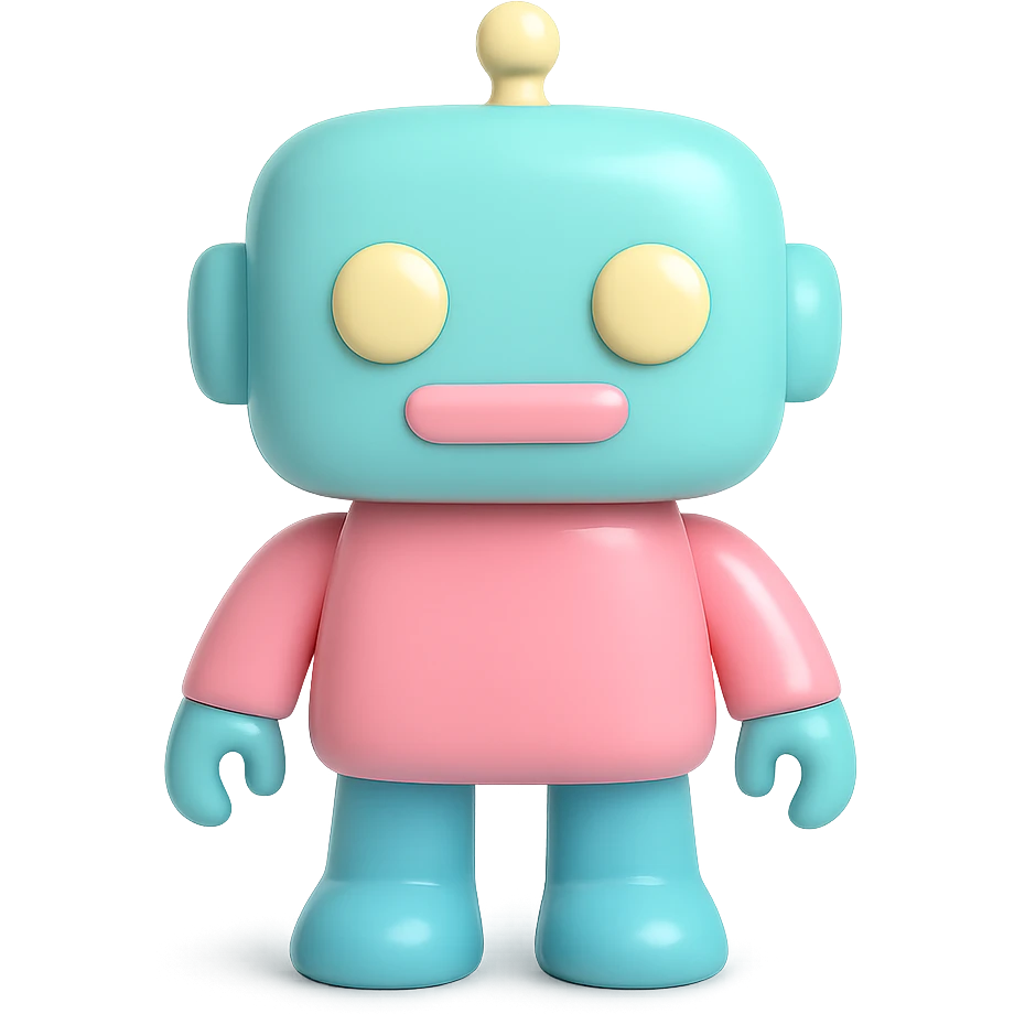 robot toy, smooth glossy vinyl figure, minimalist design, pastel colors, designer toy aesthetic emoji