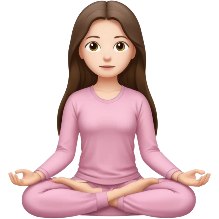 pretty white brunette teen long hair with hazel eyes in light pink meditating emoji