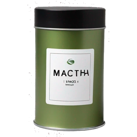 minimal matcha scented lit candle in small silver tin with realistic label emoji