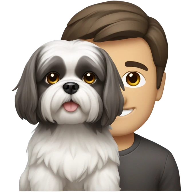 A brunette guy with grey and white shitzu emoji