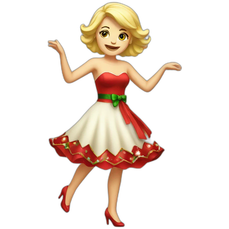 dansing blonde woman in christmas dress full body emoji