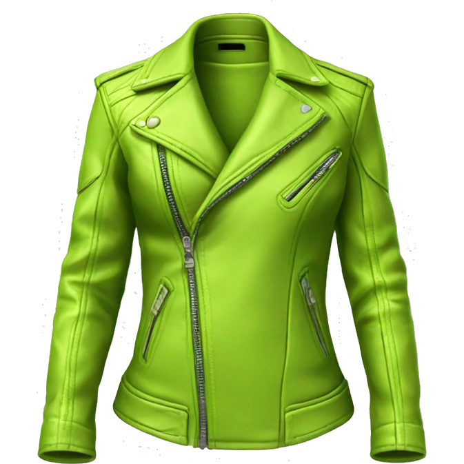 Realistic isolated side view of a lime green open fashion leather jacket. emoji