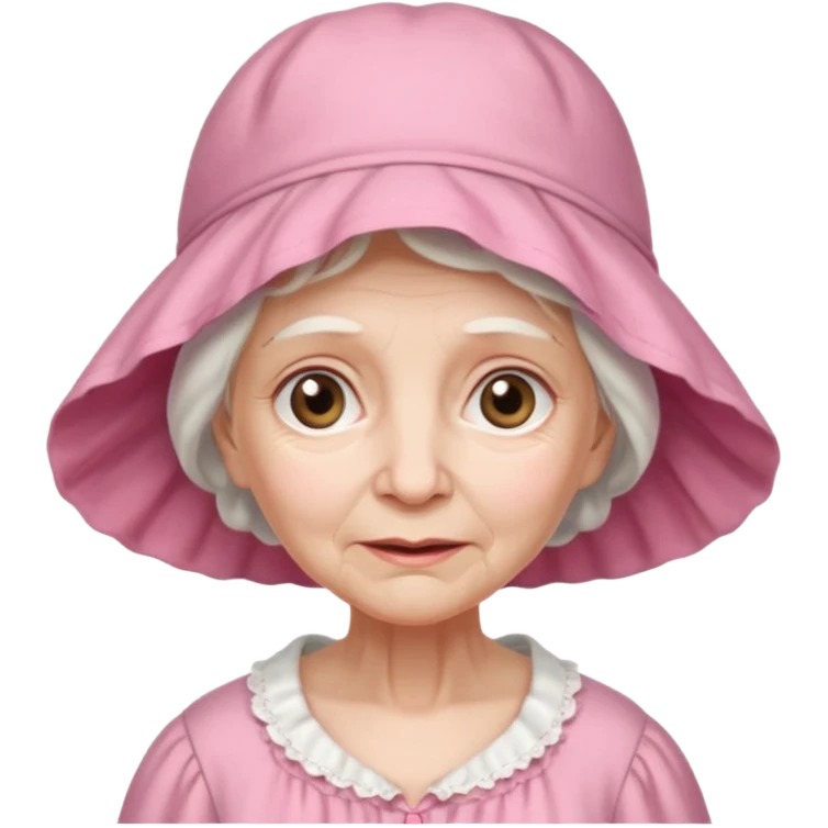 sick old woman with pink night gown, pink bonnet on her head emoji