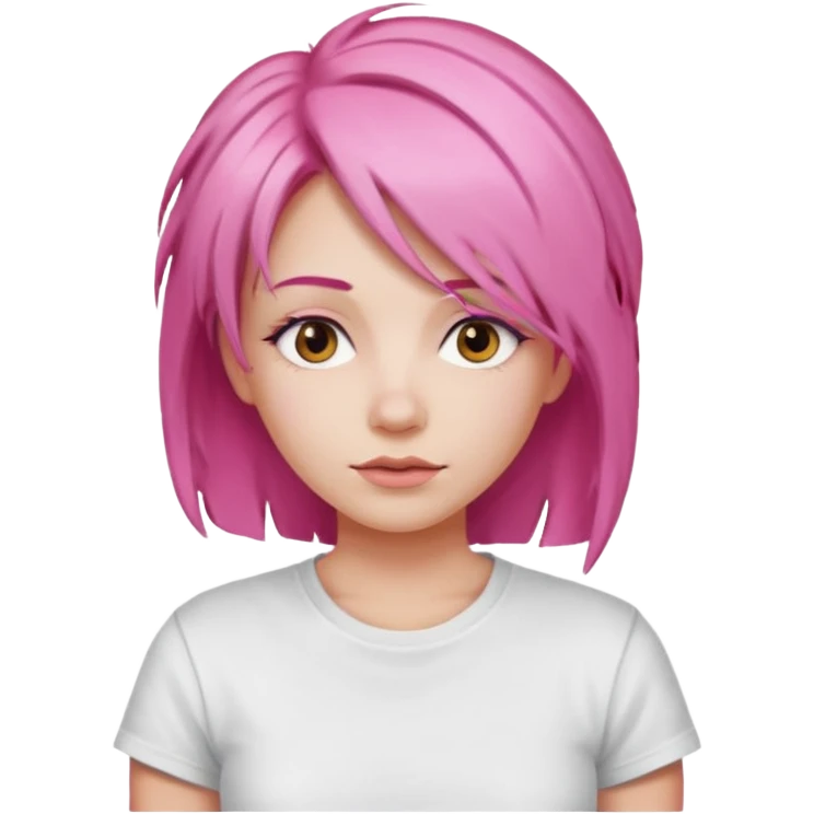 a woman with layered pink hair, wearing white t-shirt emoji