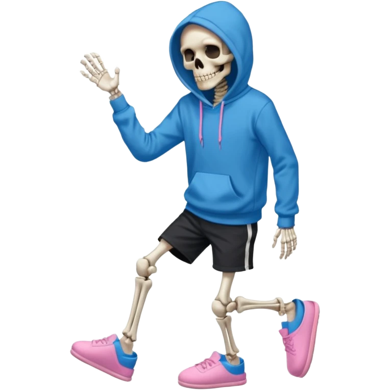 Skeleton with blue hoodie and black shorts and pink slippers emoji